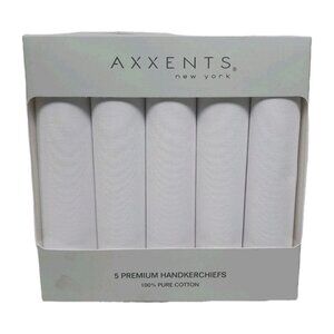 AXXENTS Men's Premium Handkerchiefs 100% Pure Cotton 5 pcs. White